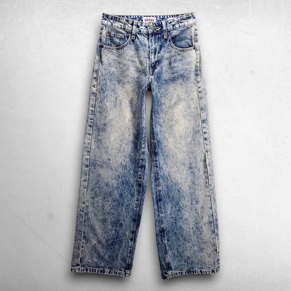 Guess Originals Baggy Wide Leg Jeans 100% Cotton Women 24 Blue Acid Vintage Wash